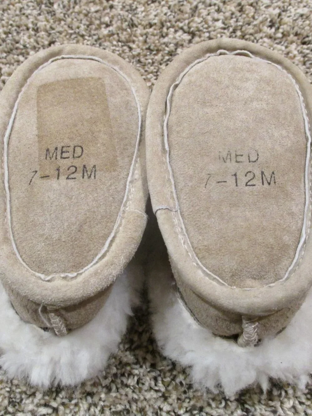 Shearling Moccasin Booties Infant Toddler Medium 7-12M Brown Suede Soft Slippers